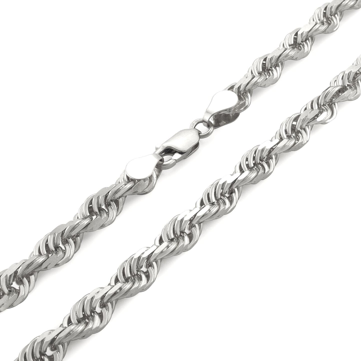 Real 10K White Gold Rope Chain 6mm Necklace 22'' Inches Lobster Lock 10kt