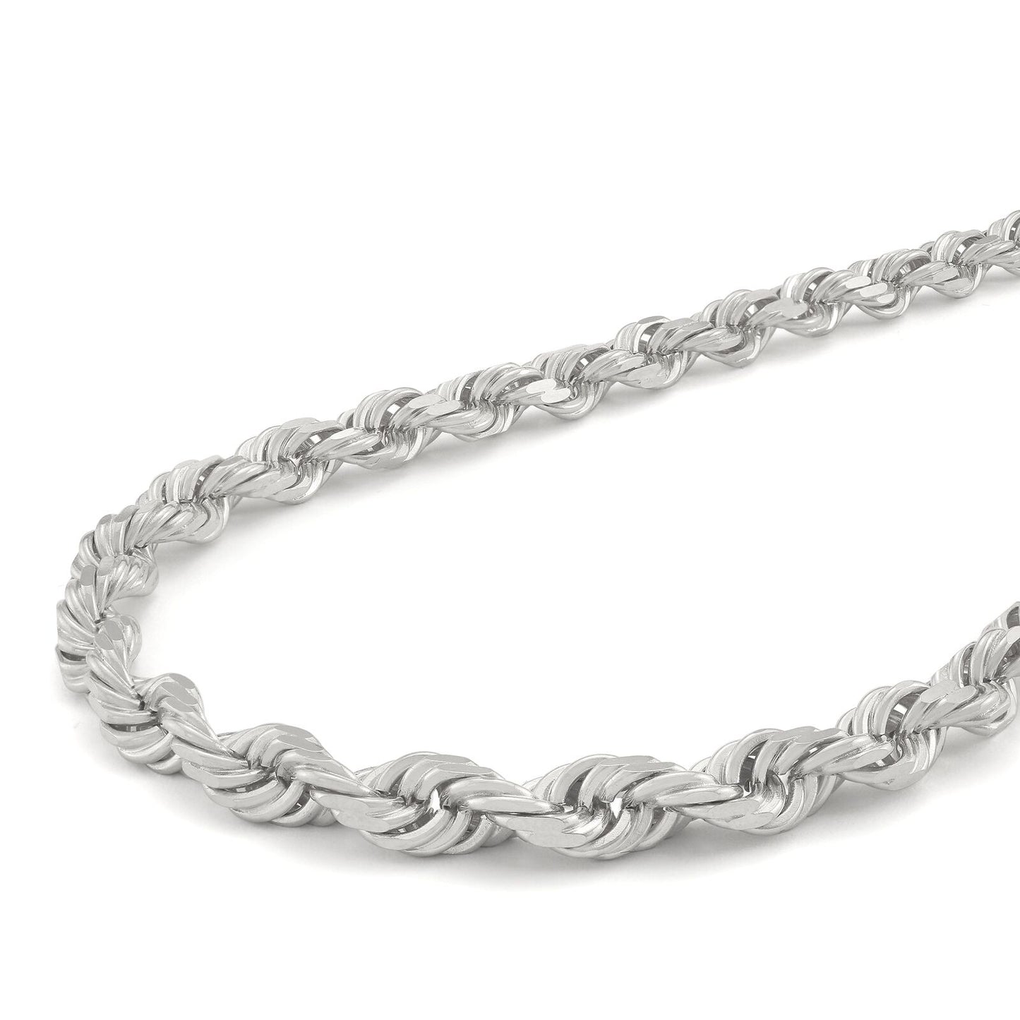 Real 10K White Gold Rope Chain 6mm Necklace 22'' Inches Lobster Lock 10kt