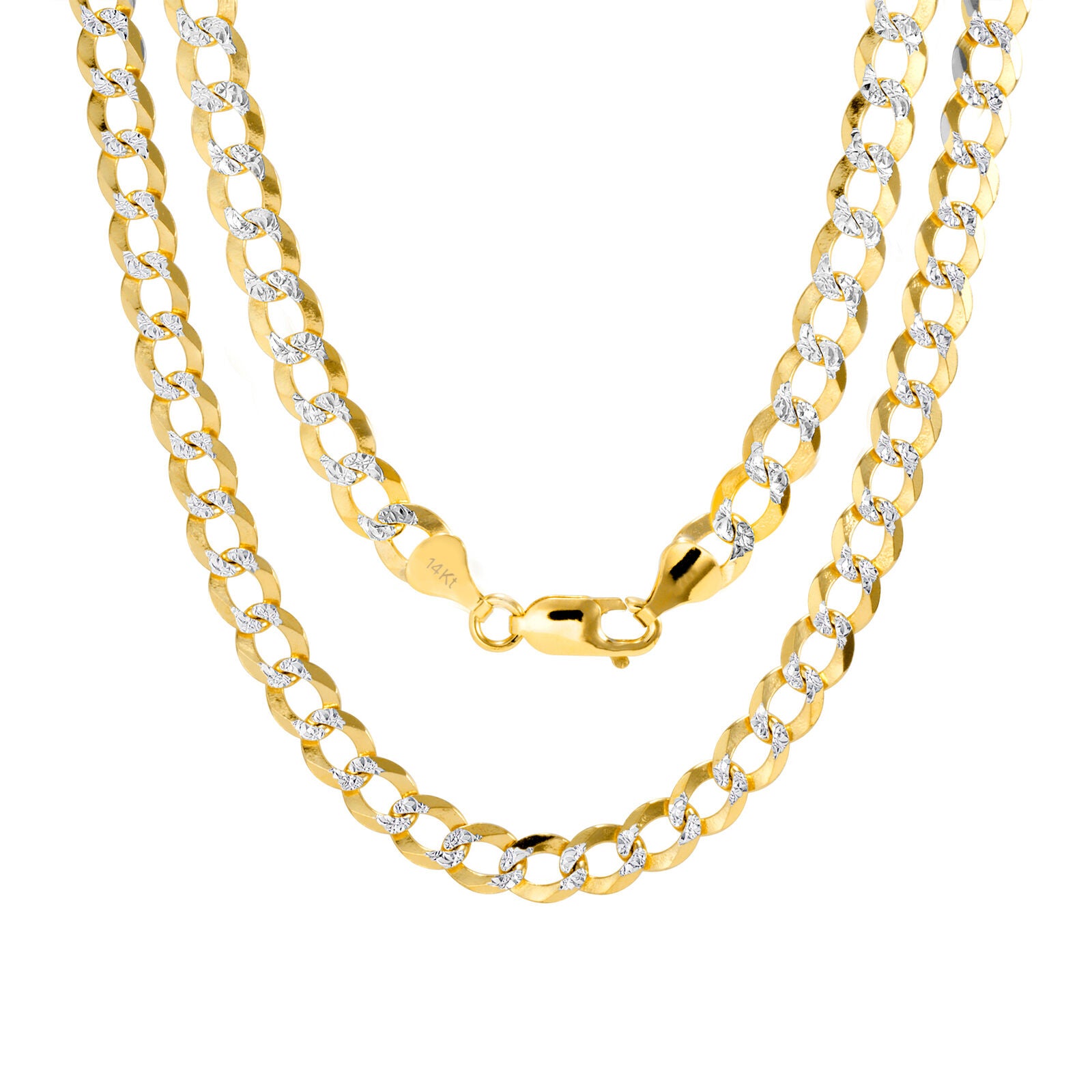 10K Solid Yellow Gold Cuban Curb Chain 12mm Diamond Cut Necklace