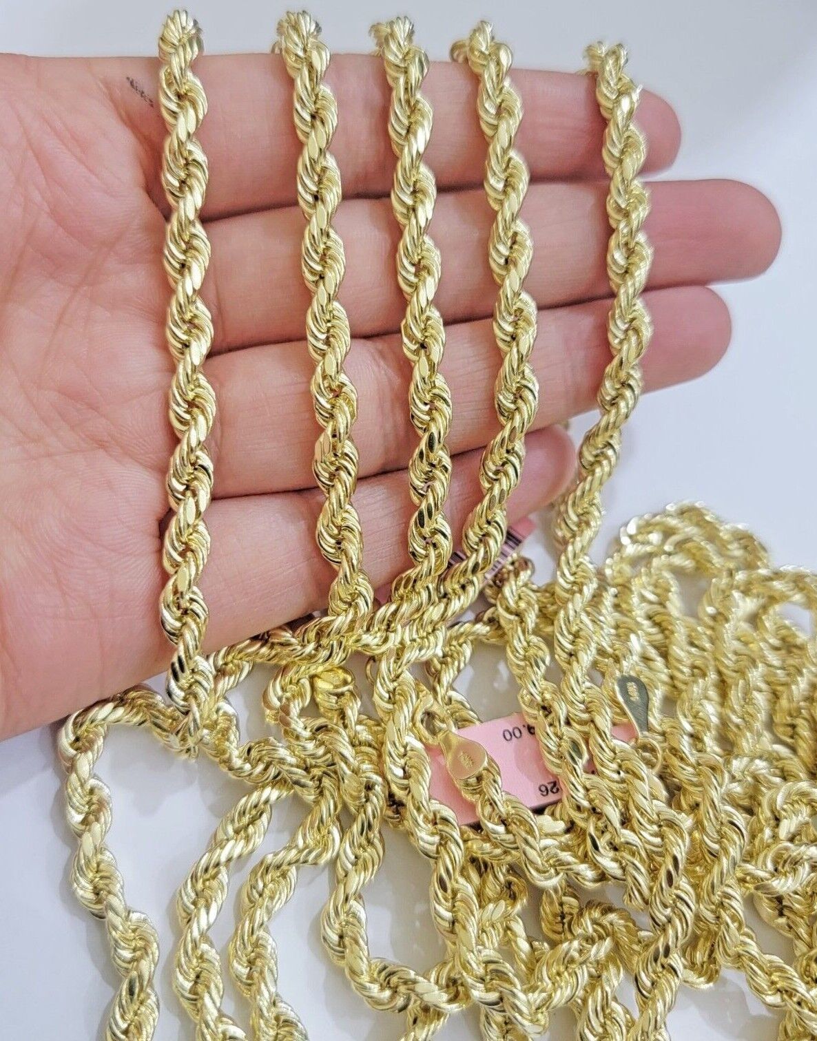 Real 14k Rope Chain Necklace 5mm 14kt Yellow Gold 18" 20" 22" 24" 26" inch Mens