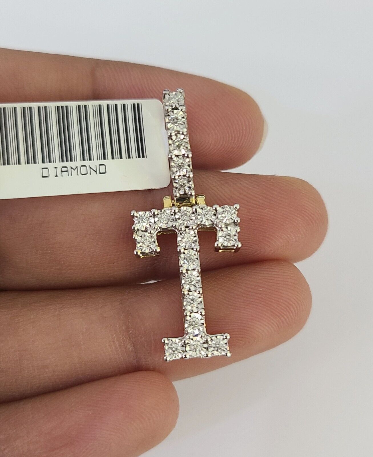 Real 10k Gold Necklace Chain Diamond T Alphabet Charm SET 3mm Miami Cuban Link
