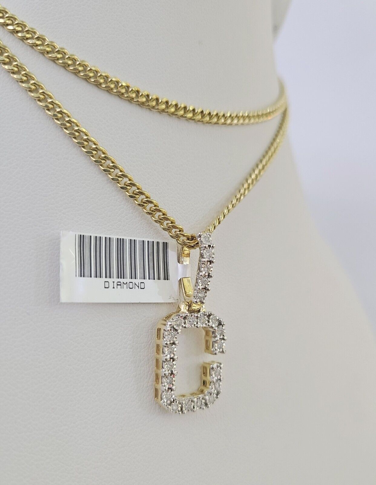 Real 10k Gold Necklace Chain Diamond C Alphabet Charm SET 3mm Miami Cuban Link