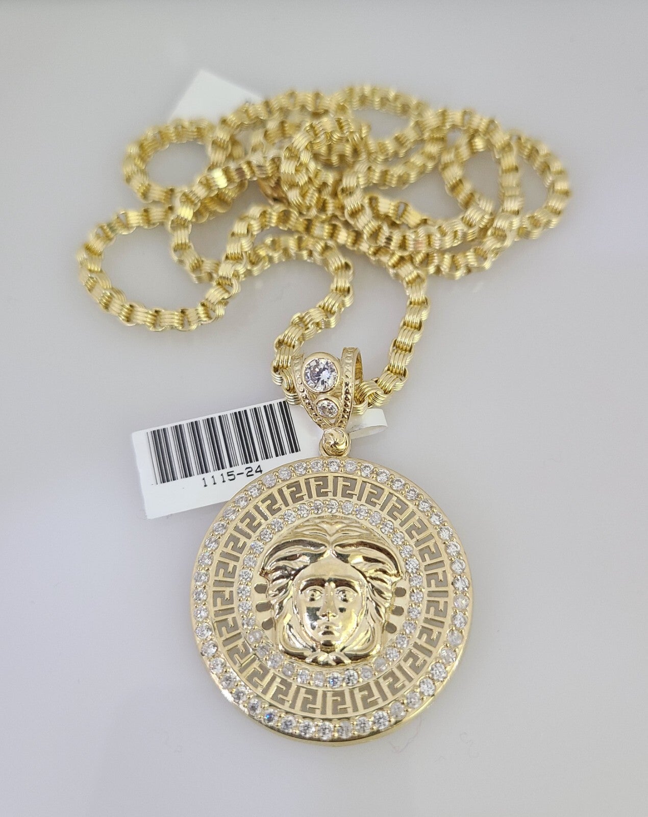 Real 10k Gold Chain Charm SET Byzantine Necklace 3mm 22" & CZ Head Pendant 10kt