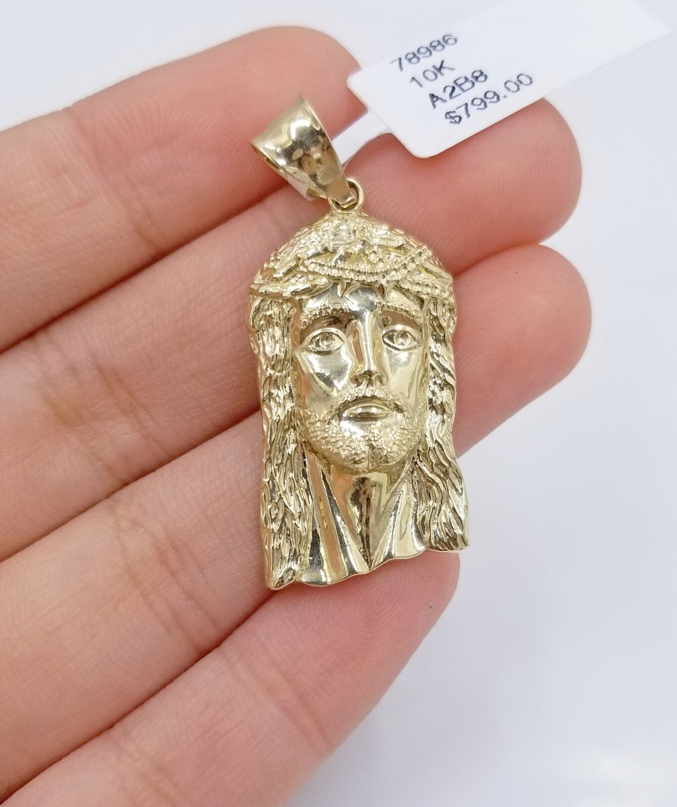 Real 10k Yellow Gold 3mm Rope Chain 20" inch Necklace And Jesus Head Pendant