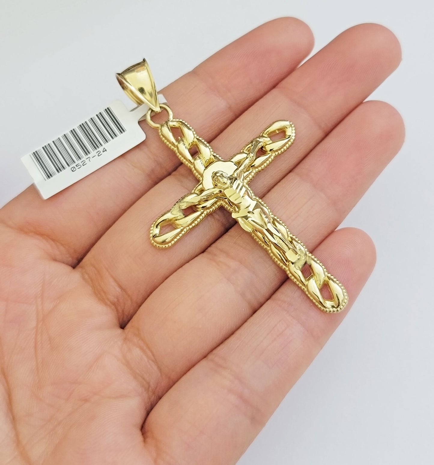 Real 10k Yellow Gold Cross charm Hollow Jesus Pendant 2.2 Inch For Mens 10KT /AS