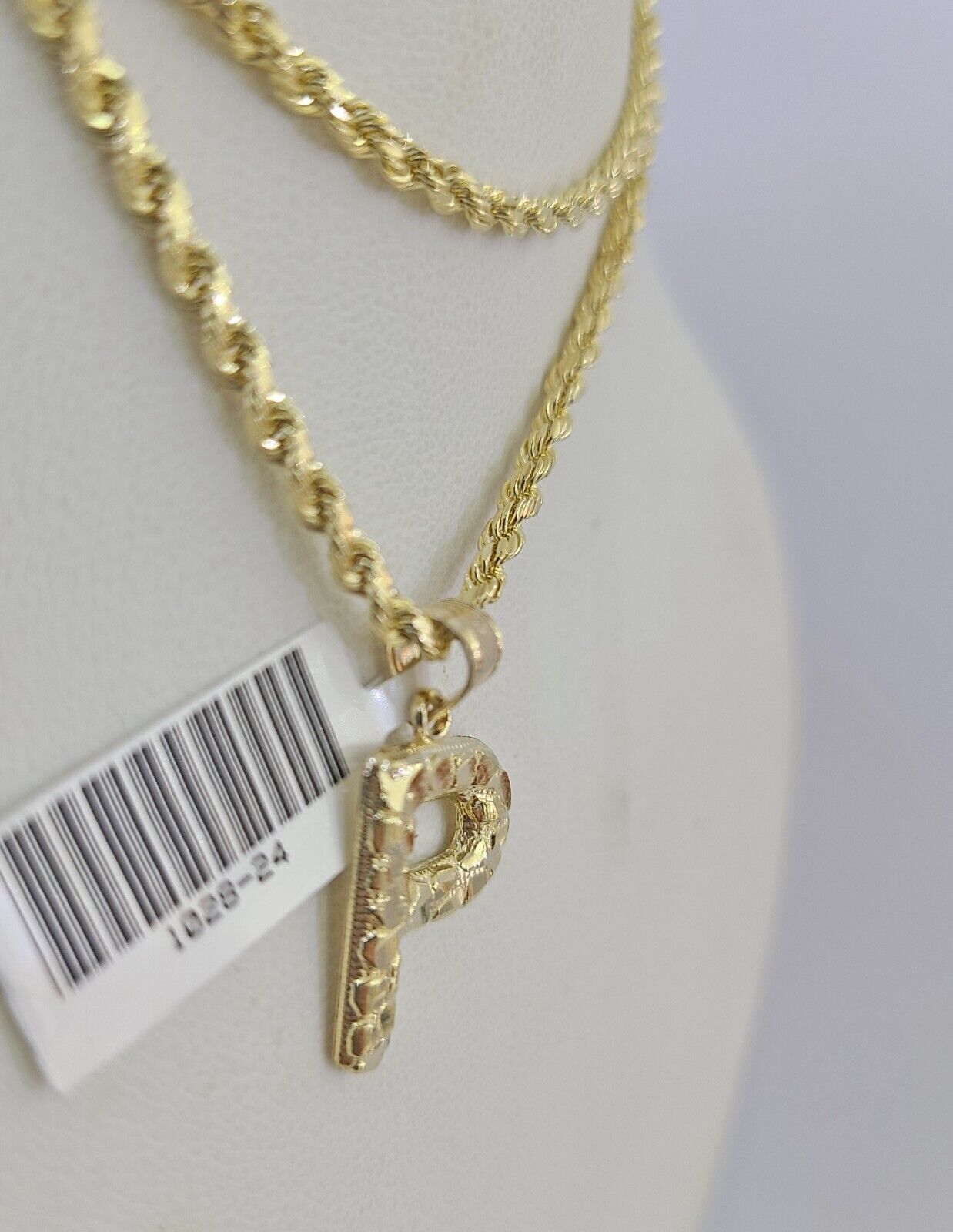 10k Gold Initial P Charm Rope Chain 16"-26" 2.5mm SET Necklace Alphabet Pendant