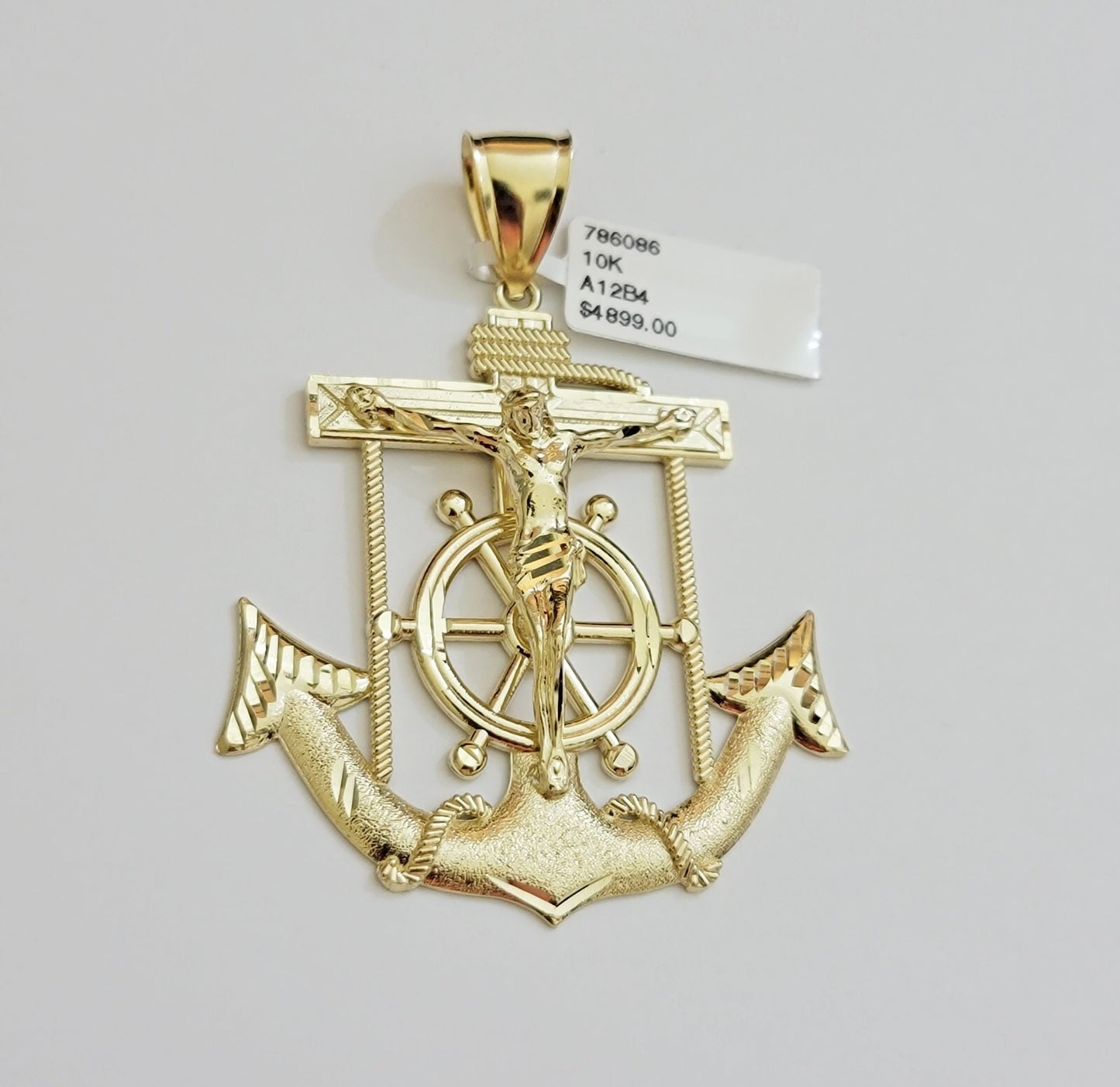 Real 10k Yellow Gold charm Pendant Anchor Cross 2.5 Inch For Men's 10KT / CAL