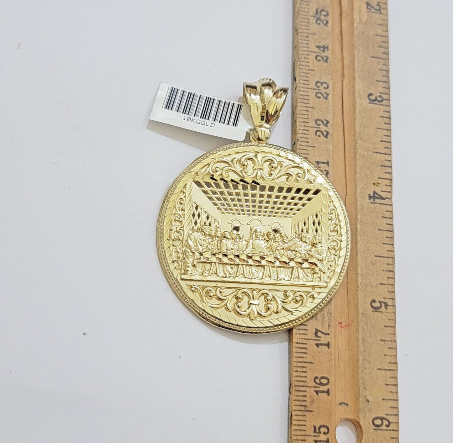 REAL 10k Gold Franco Chain Necklace 26 Inch Last Supper Pendant SET 10KT For Men