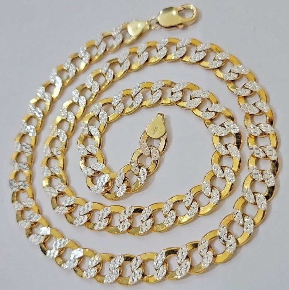 Real 10k Yellow Gold Chain Curb Link Necklace 10mm 18-30 Inch Diamond Cuts