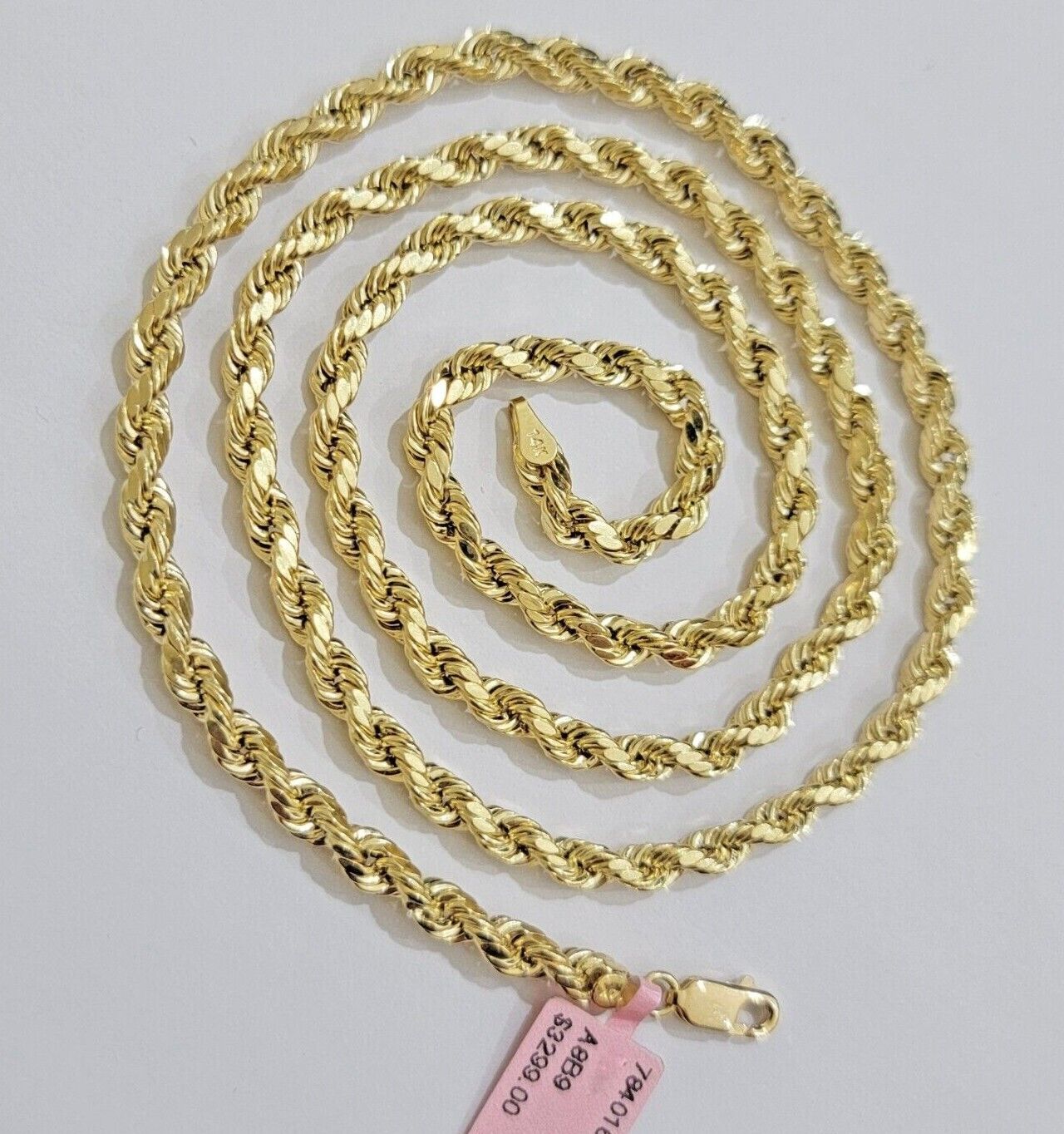 Real 10k Yellow Gold Rope Chain Necklace 4mm 18-28 Inch Diamond Cut Mens 10kt