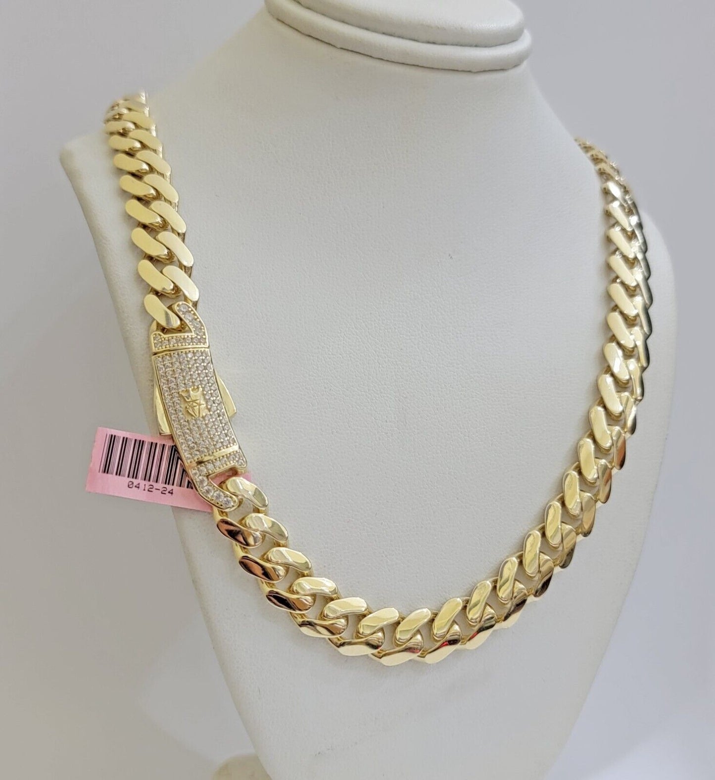 Real 14K Yellow Gold Necklace Royal Monaco Chain 10mm chain 30 Inch Men Puro ORO