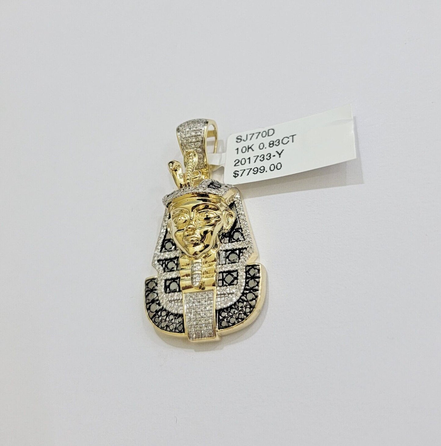 Real 10k Yellow Gold Pharoah Head Charm Pendant With black & White Diamonds Mens