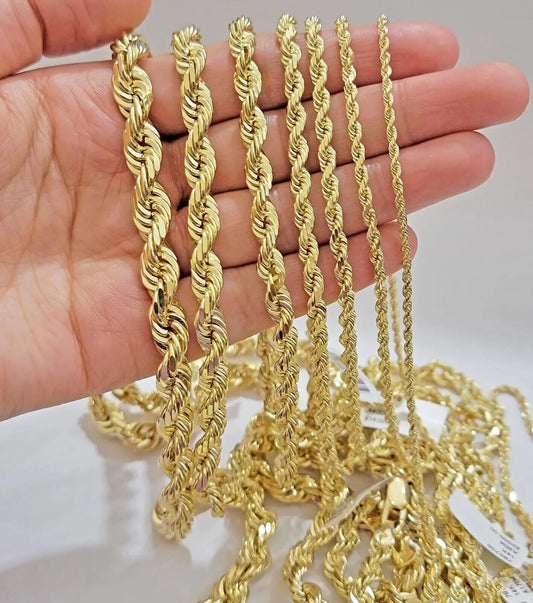 Real 10k Gold Rope Chain Necklace SOLID 18-30 Inch 3mm-10mm Diamond Cut 10KT Men