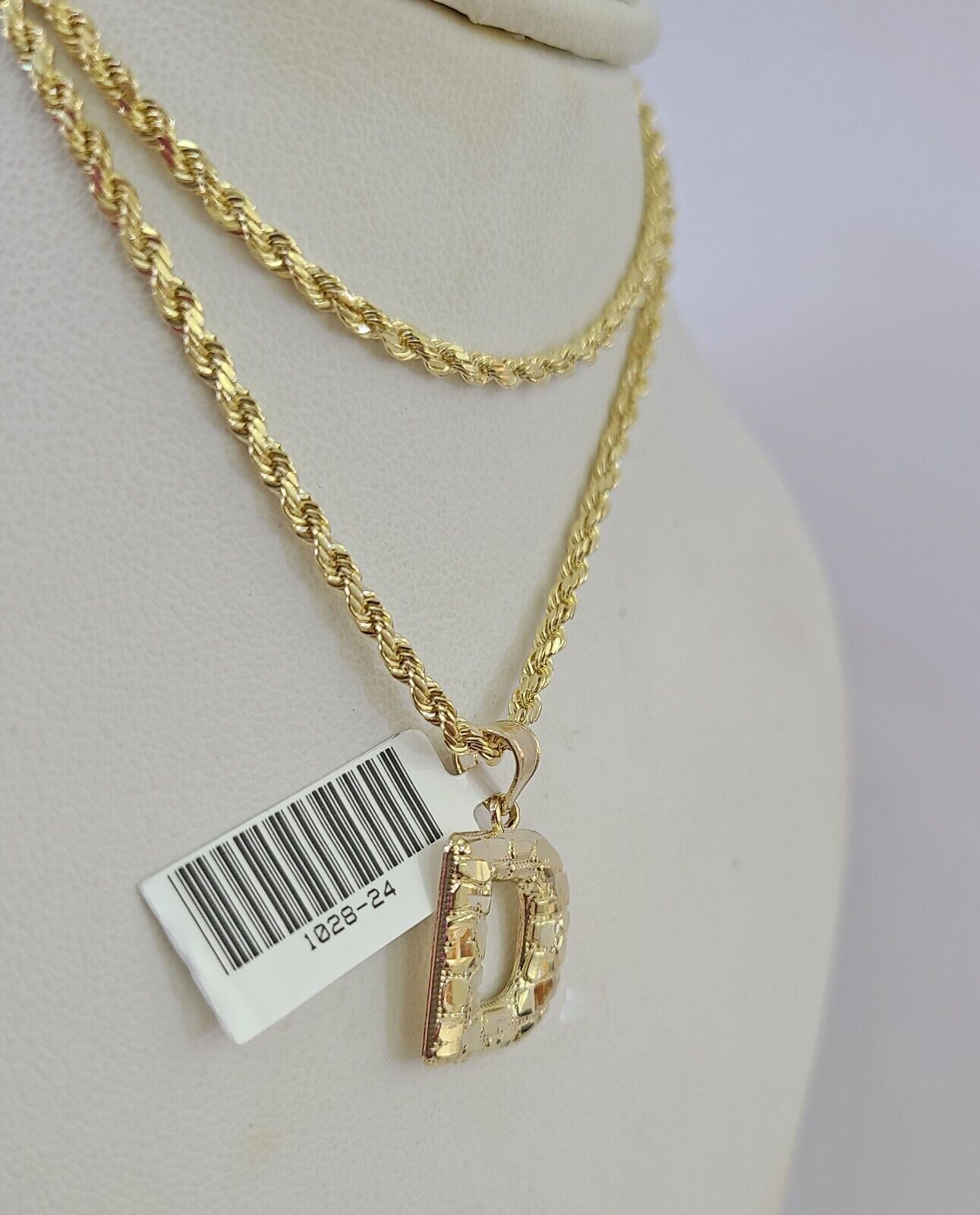 10k Gold Initial D Charm Rope Chain 16"-26" 2.5mm SET Necklace Alphabet Pendant