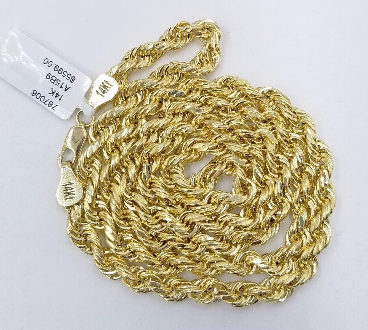 Real 14k Rope Chain Necklace 5mm 14kt Yellow Gold 18" 20" 22" 24" 26" inch Mens
