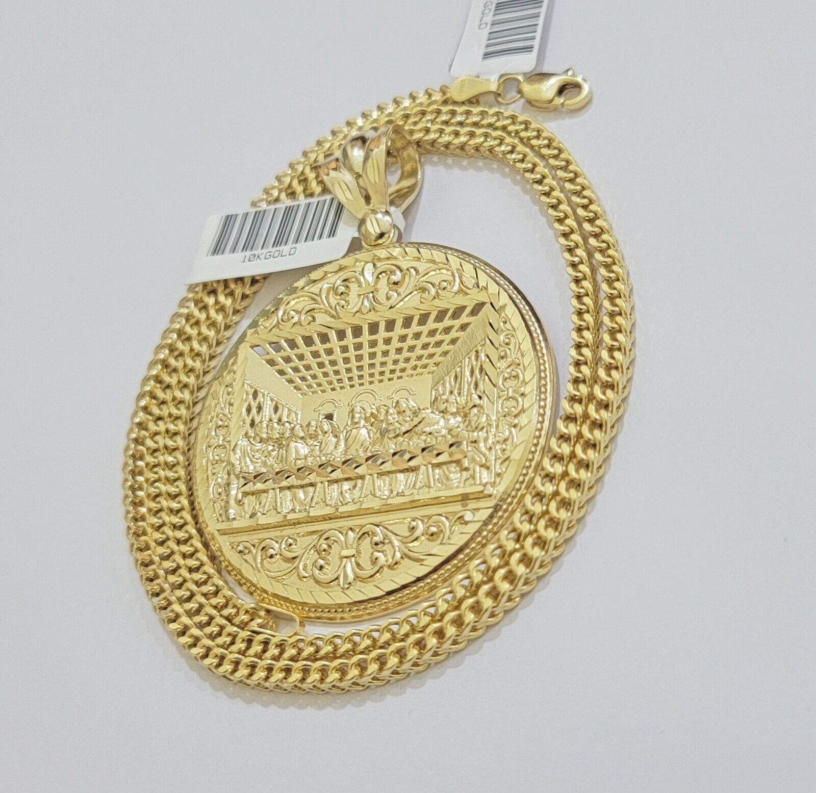 REAL 10k Gold Franco Chain Necklace 26 Inch Last Supper Pendant SET 10KT For Men