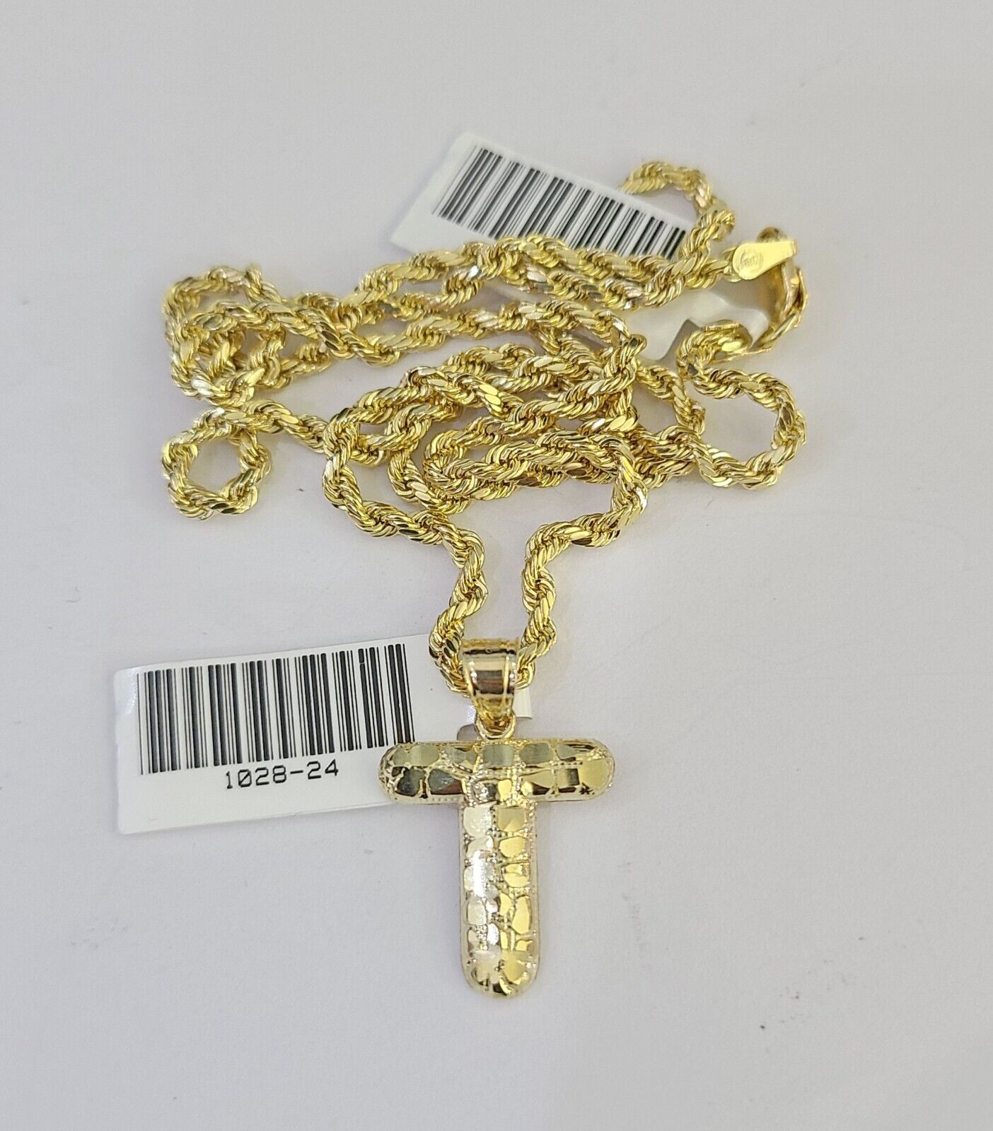 10k Gold Initial T Charm Rope Chain 16"-26" 2.5mm SET Necklace Alphabet Pendant