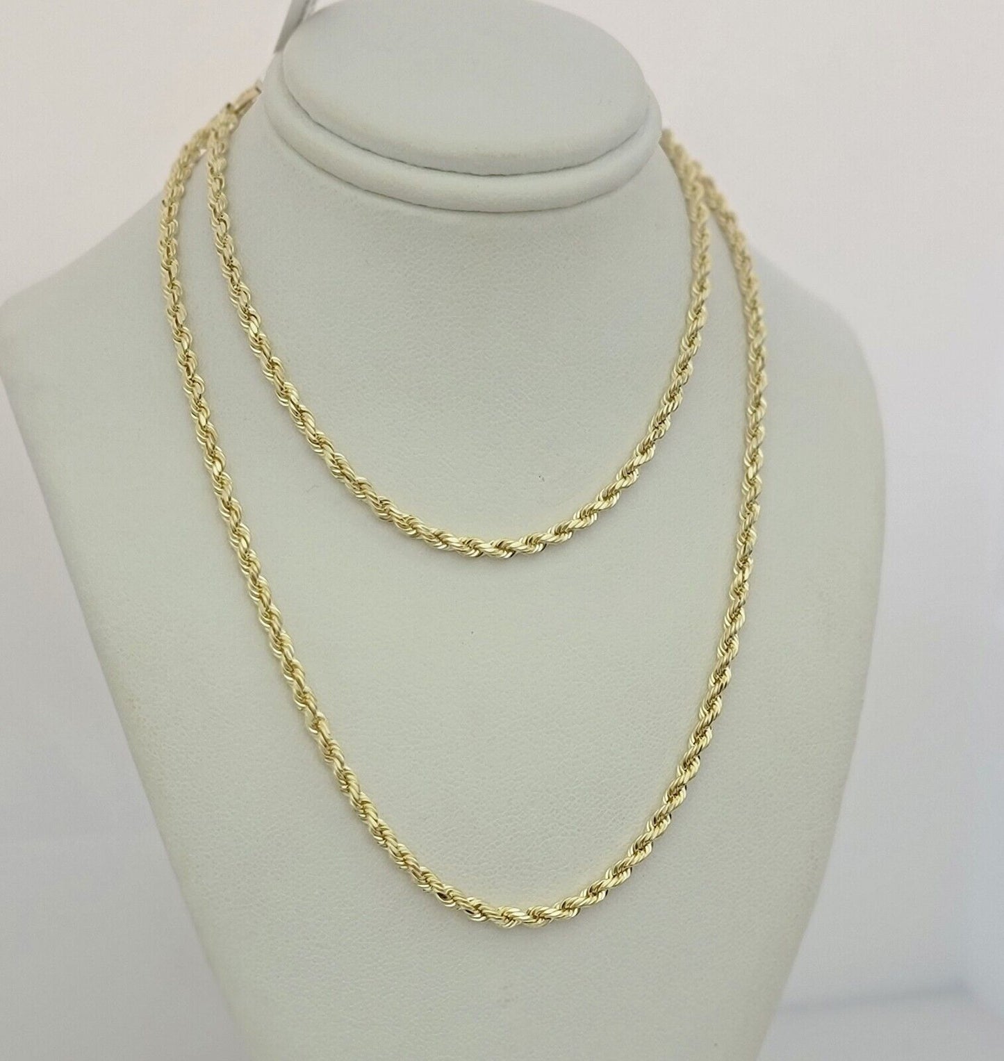 10K Yellow Gold Rope Chain Necklace 3mm 26 Inch REAL 10kt Diamond Cut For Mens