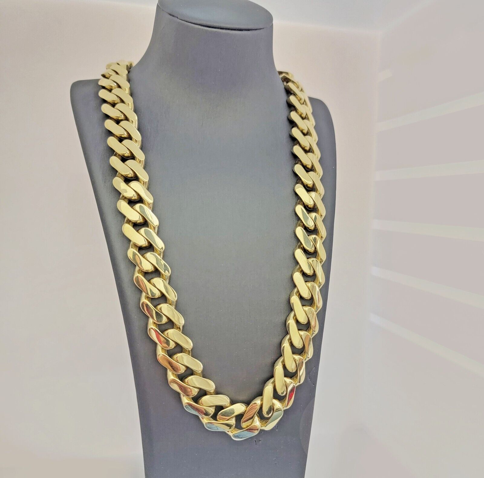 Real 10k Gold Chain 15mm Monaco Cuban Link Necklace 26'' Men's