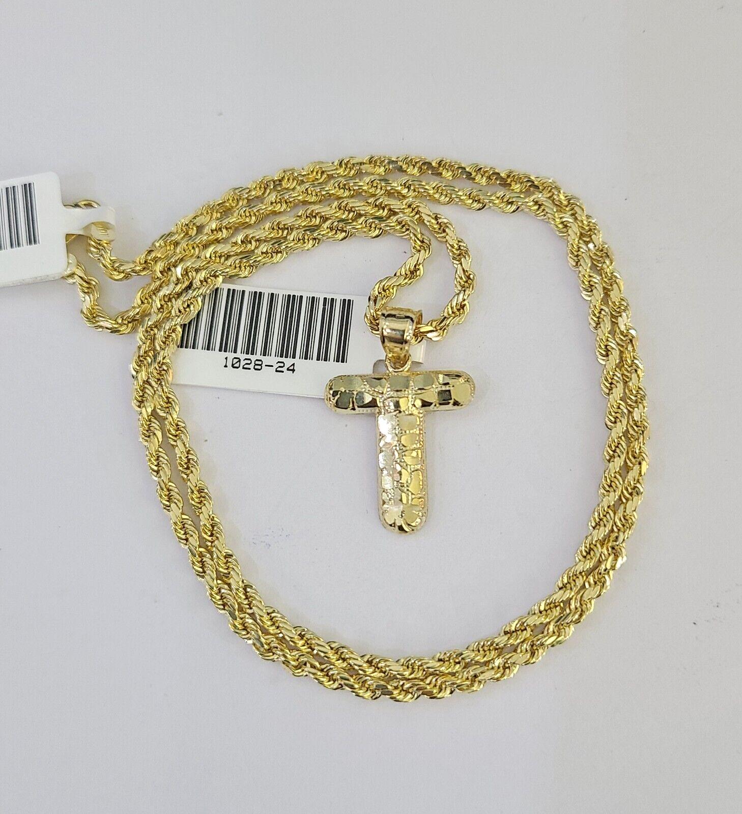 10k Gold Initial T Charm Rope Chain 16"-26" 2.5mm SET Necklace Alphabet Pendant