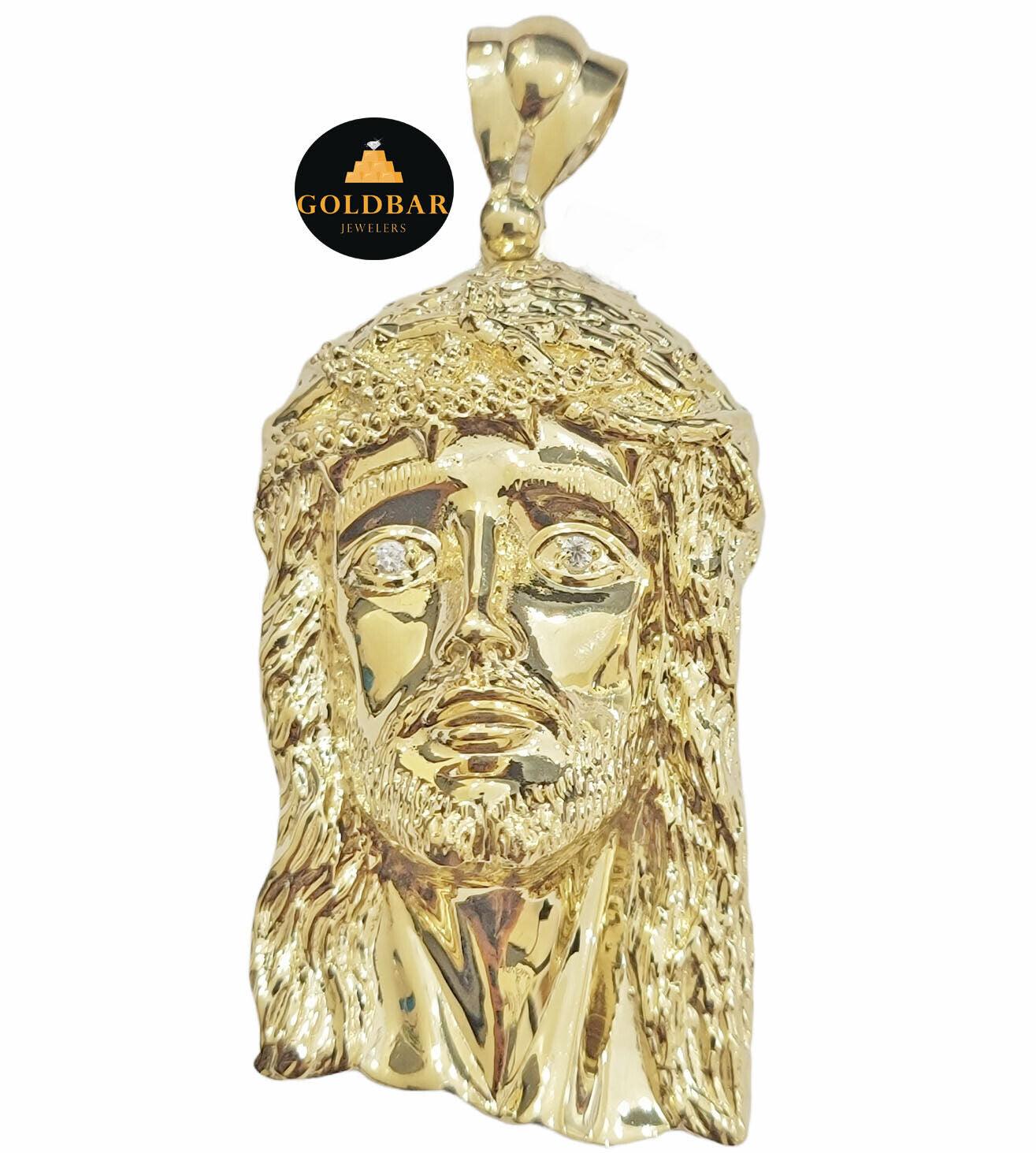 Real 10k Yellow Gold Jesus Face Head Pendant 3 Inch Charm For Men's, 10kt / CAL