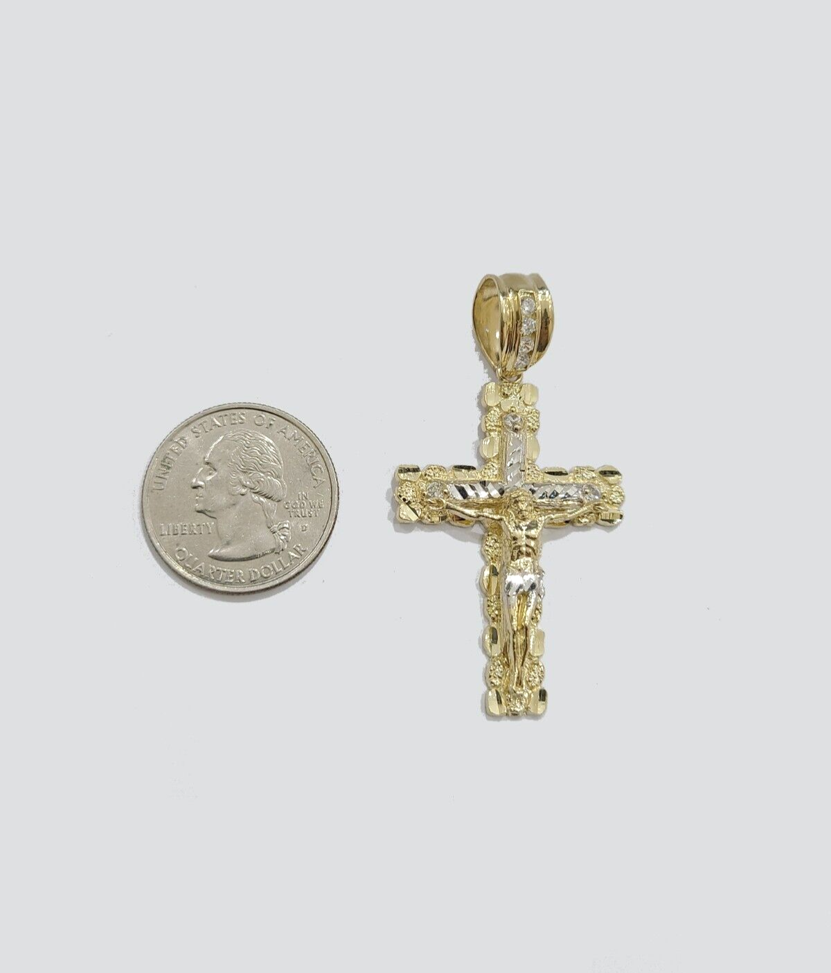 Real 10k Gold Cross Pendant Necklace 26 Inch SET Chain 5mm Miami Cuban Link 10KT