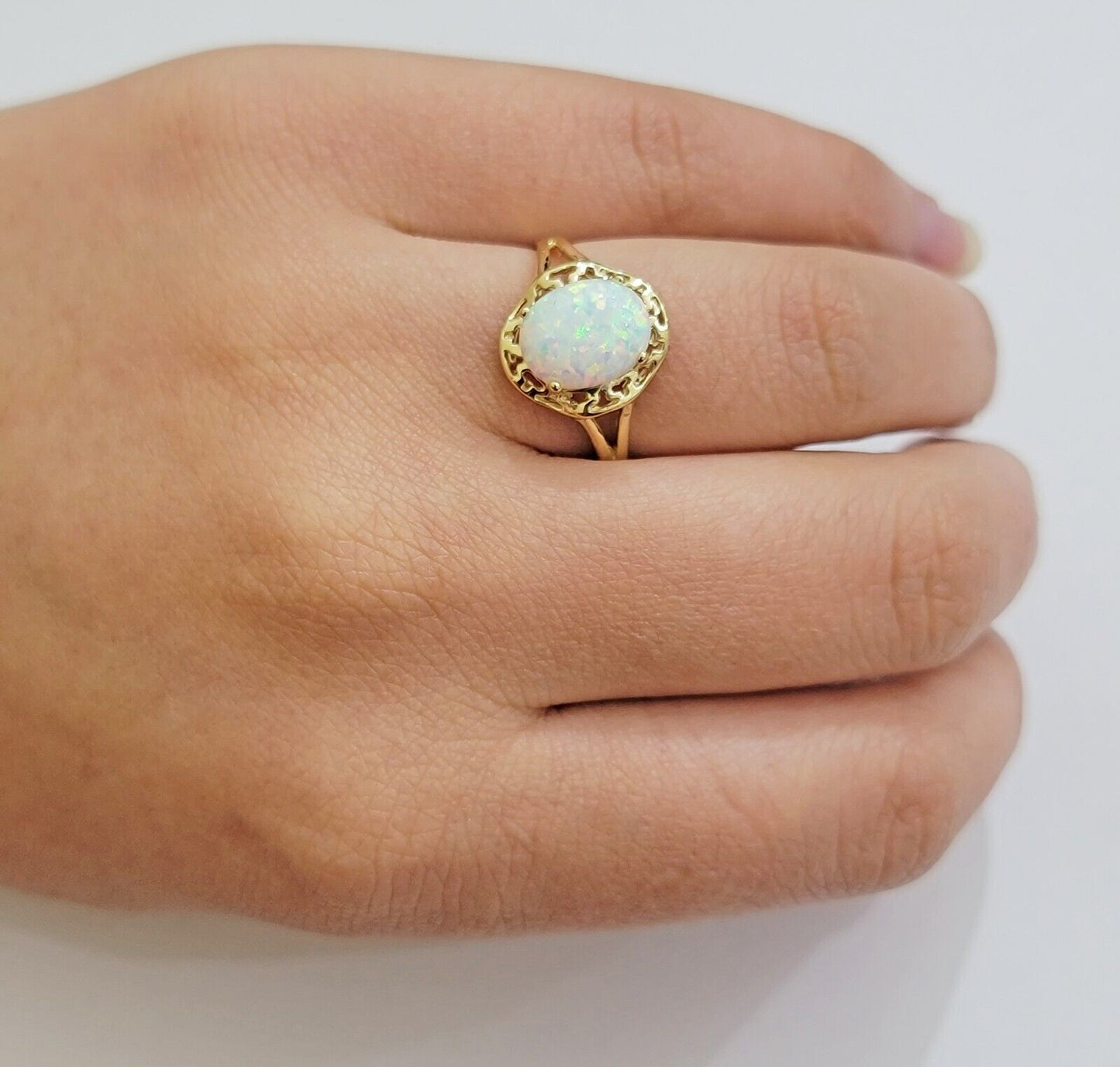 10k Gold Women Ring Opal Color Stone Ladies Band REAL 10KT Sizable Brand New