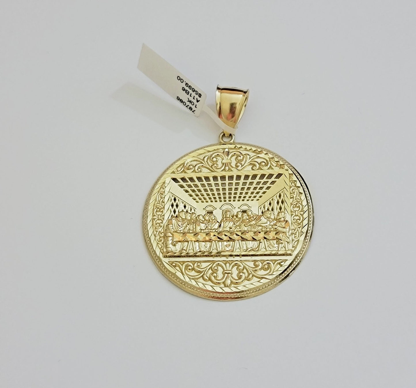 Real 10k Yellow Gold charm Pendant Last supper 2.25 Inch For Men's 10KT / CAL