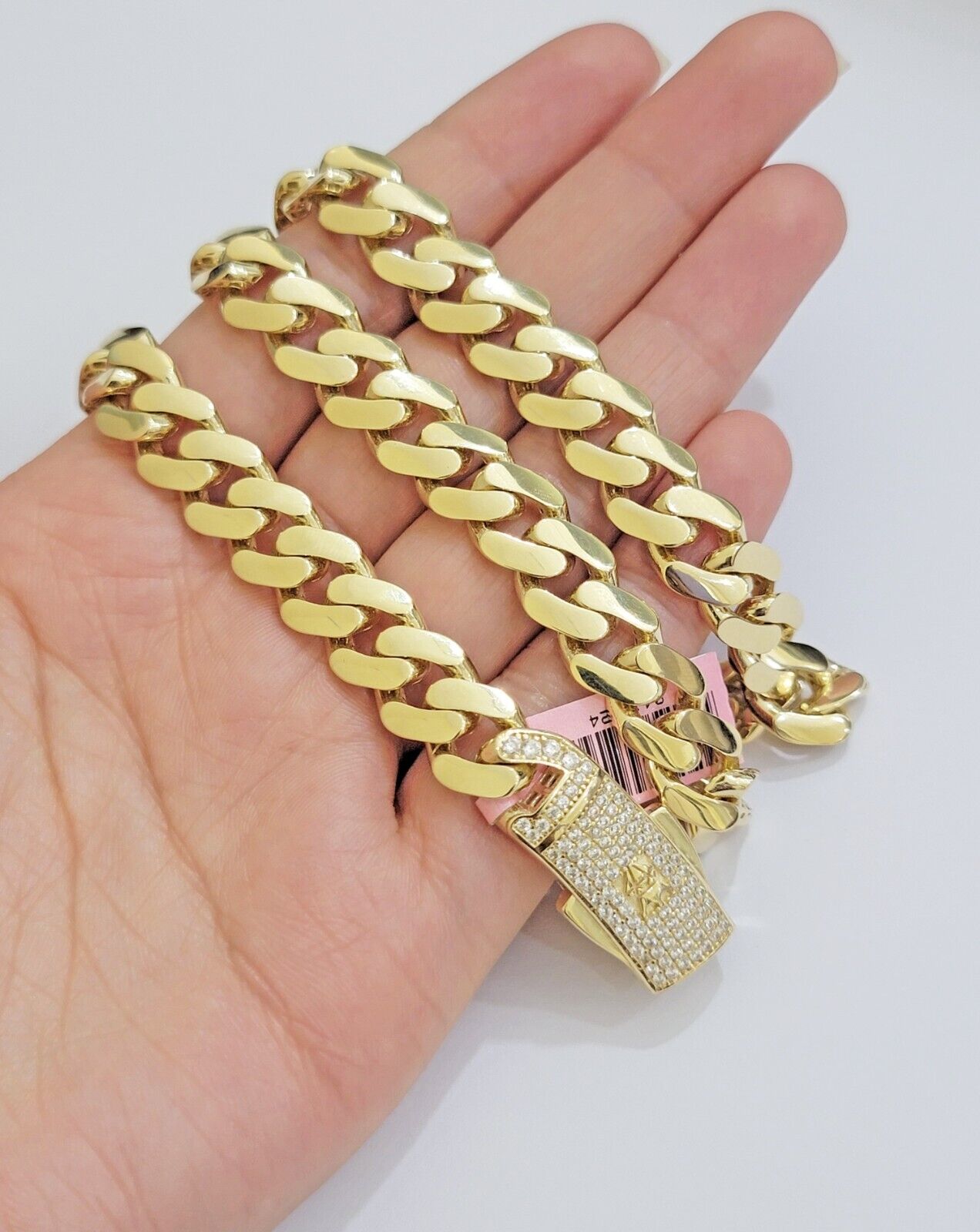 Real 14K Yellow Gold Necklace Royal Monaco Chain 10mm chain 30 Inch Men Puro ORO