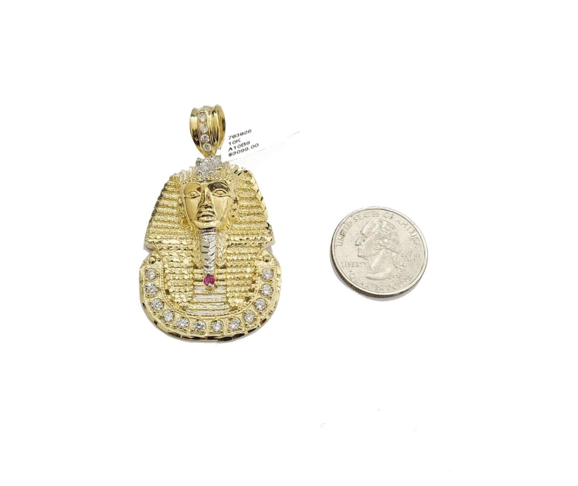 Real 10k Gold Pharaoh Head Charm Pendant 2" 10kt Yellow Gold for Chain DISCOUNT