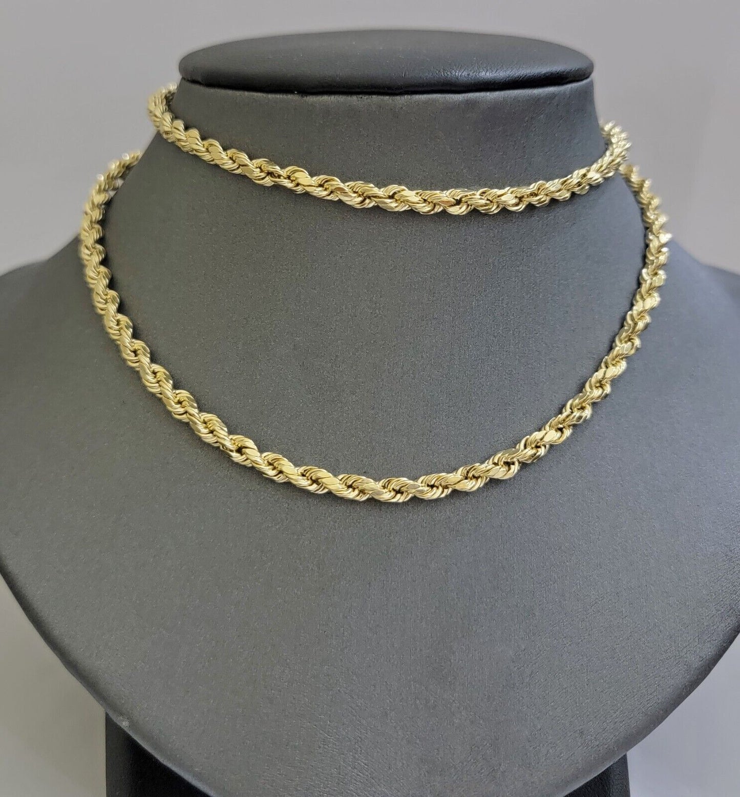 Real 10k Yellow Gold Rope Chain Necklace 4mm 18-28 Inch Diamond Cut Mens 10kt