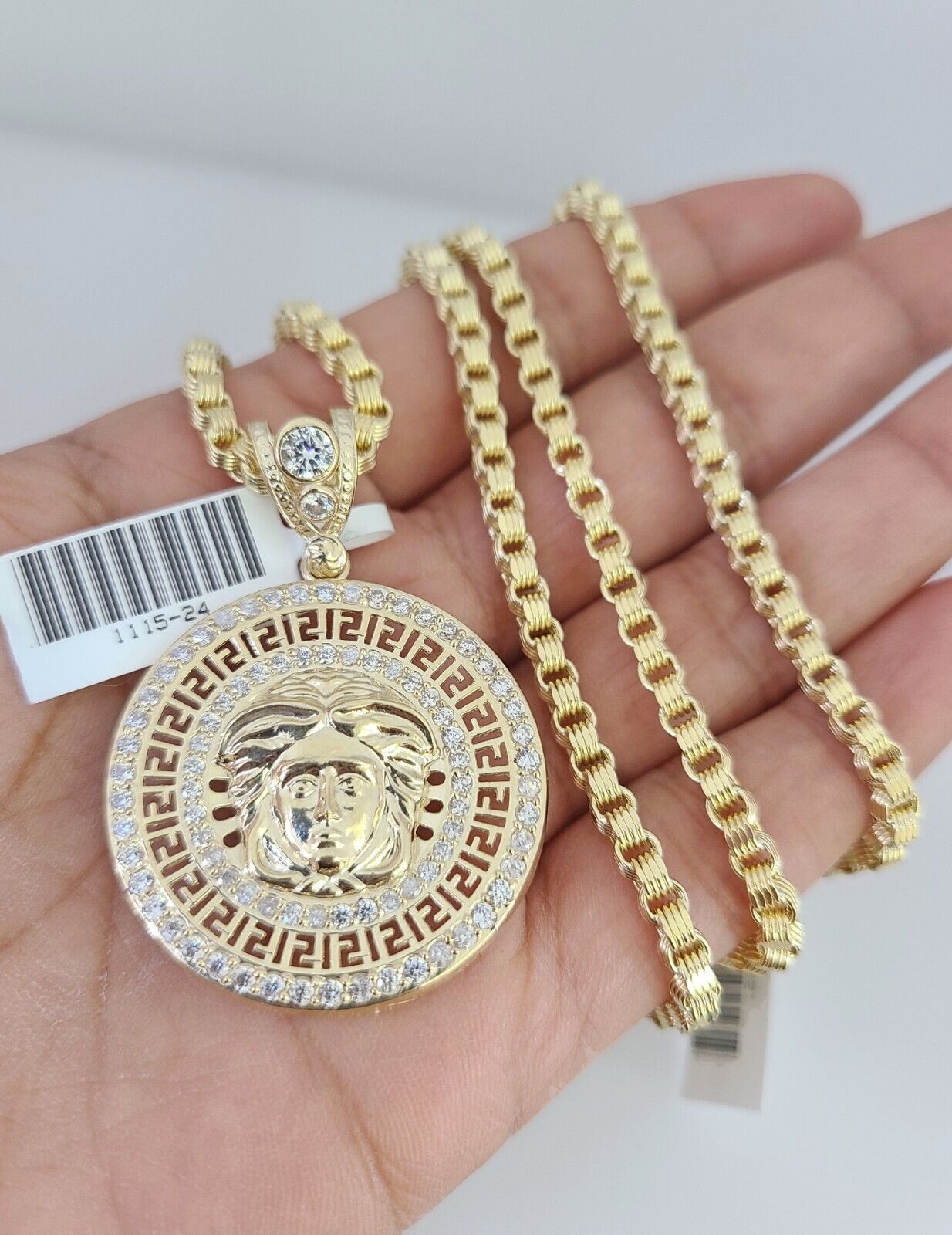 Real 10k Gold Chain Charm SET Byzantine Necklace 3mm 22" & CZ Head Pendant 10kt