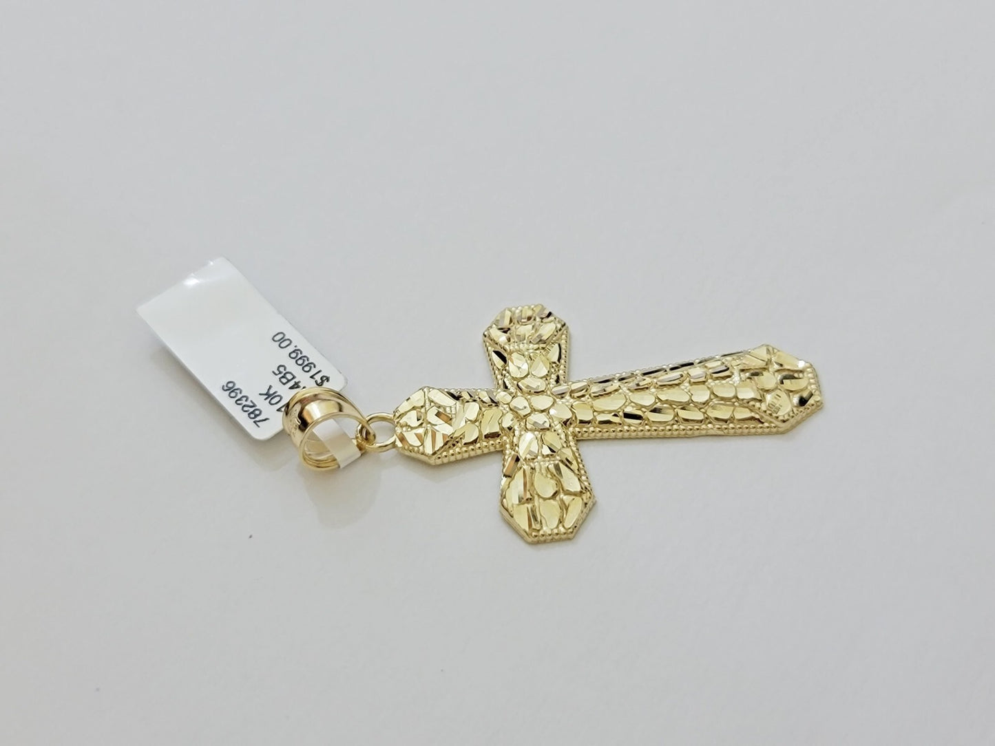Real 10k Yellow Gold Cross charm Nugget Pendant 2 Inch For Men's 10 KT / AS