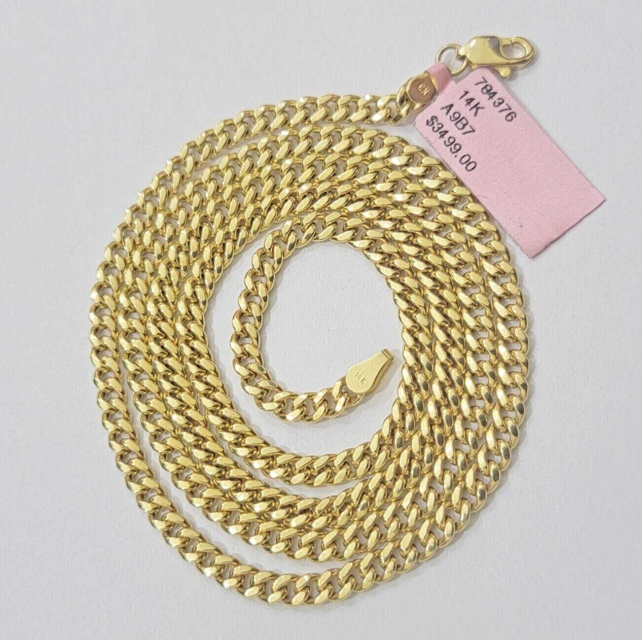 Real 14K Yellow Gold Chain Necklace Miami Cuban Link Chain 3.5mm 18" - 26'' Inch