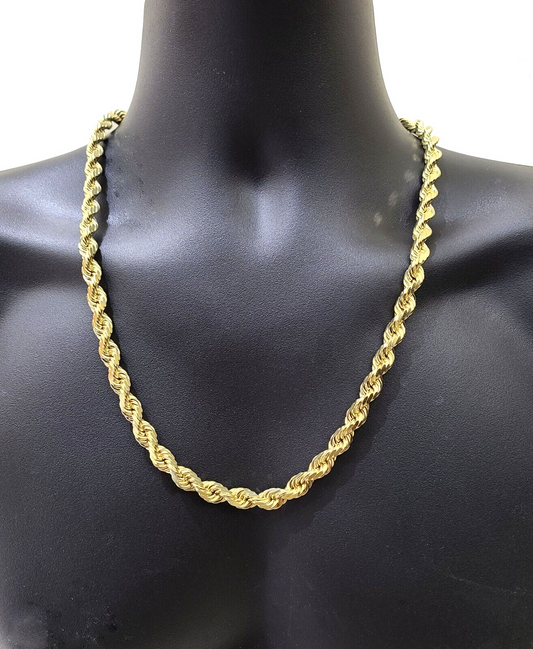 Rope Chain Real 14k Yellow Gold Necklace 7mm 24 inch 14kt Men Diamond Cut STRONG