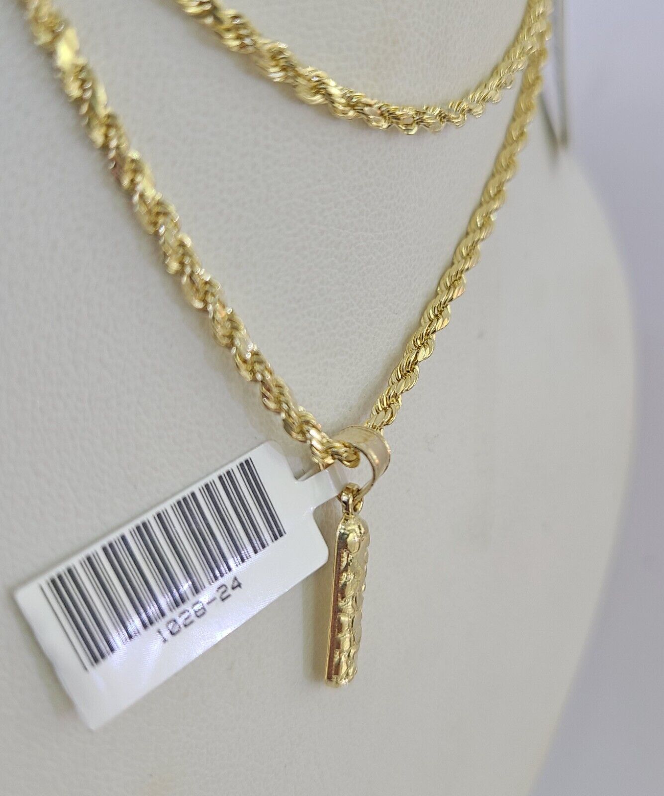 10k Gold Initial I Charm Rope Chain 16"-26" 2.5mm SET Necklace Alphabet Pendant