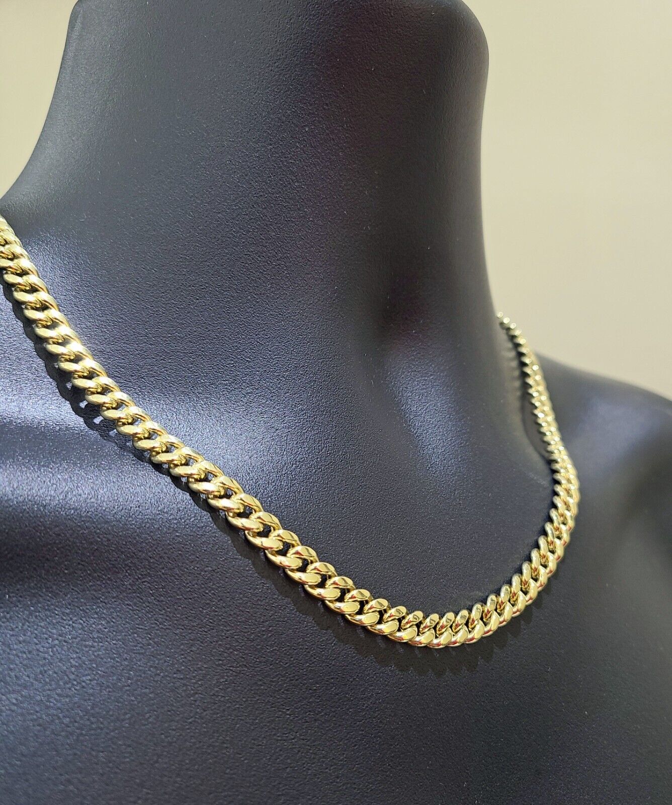 Real 10k Yellow Gold Chain Necklace 7mm Miami Cuban Link 20 inch Men Women 10KT