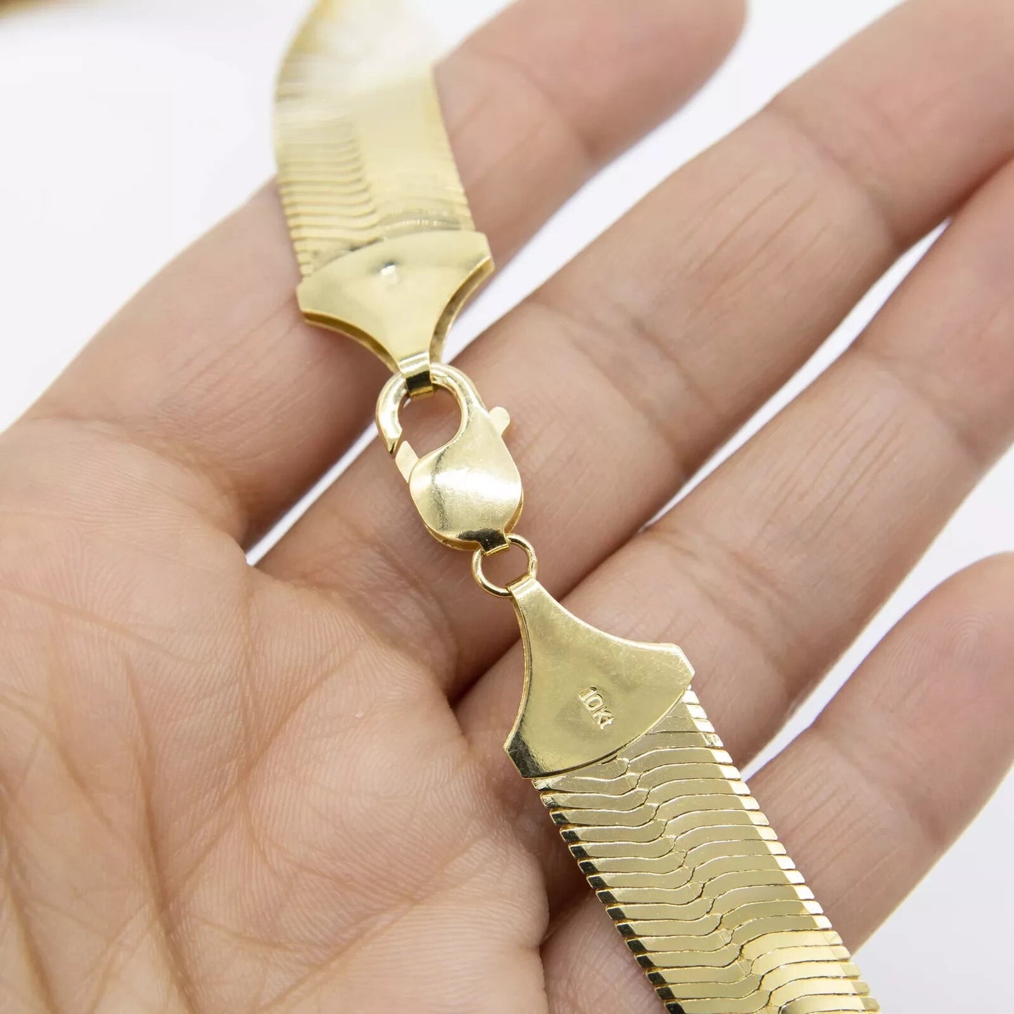 Real 10k Yellow Gold Herringbone Chain Necklace 15mm 22Inch Solid 10kt Men Women