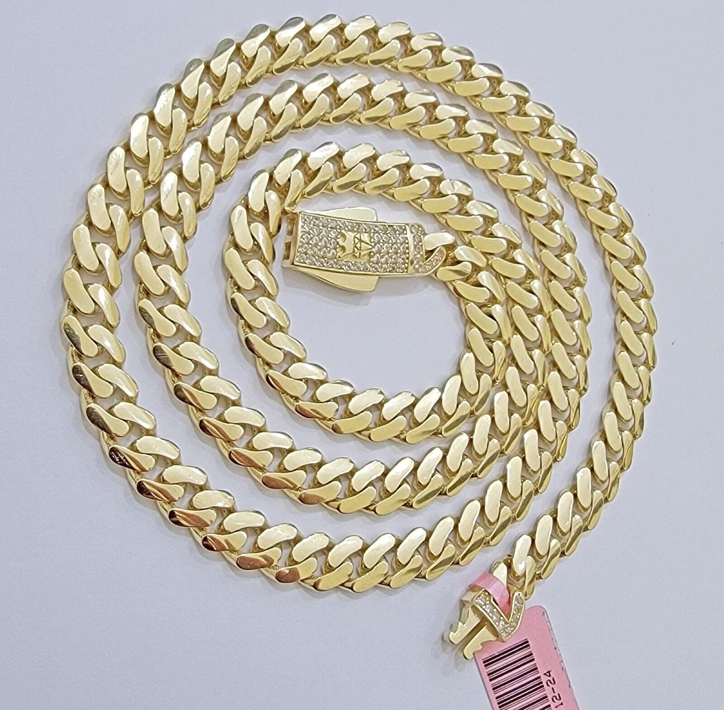 Real 14K Yellow Gold Chain Necklace Royal Monaco Cuban Link 7mm 20"- 24" ,Hollow