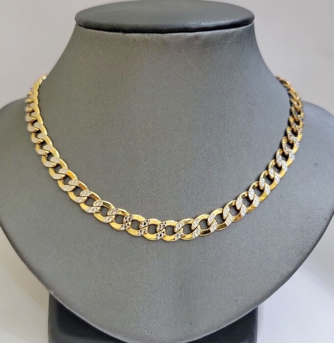 Real 10k Yellow Gold Chain Curb Link Necklace 10mm 18-30 Inch Diamond Cuts