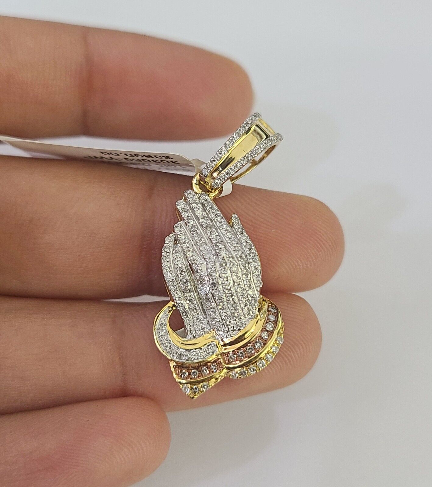 Real 10k Gold Necklace Chain Diamond Praying Hands Charm SET 3mm Miami Cuban