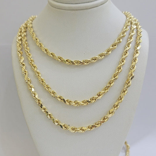 Real 10K Yellow Gold Rope Chain Necklace 5mm Necklace 18" - 30 Inch 10kt Mens