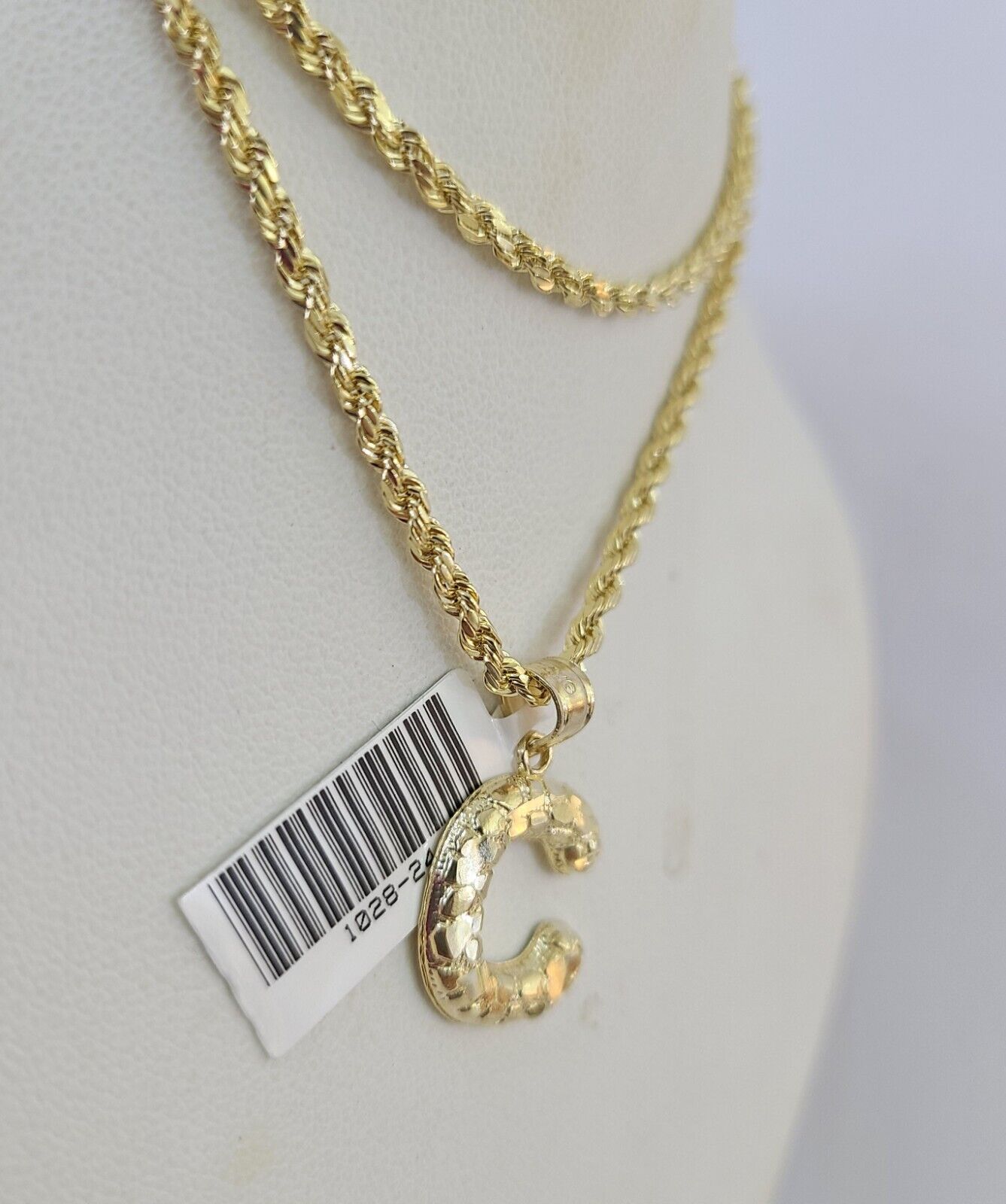 10k Gold Initial C Charm Rope Chain 16"-26" 2.5mm SET Necklace Alphabet Pendant