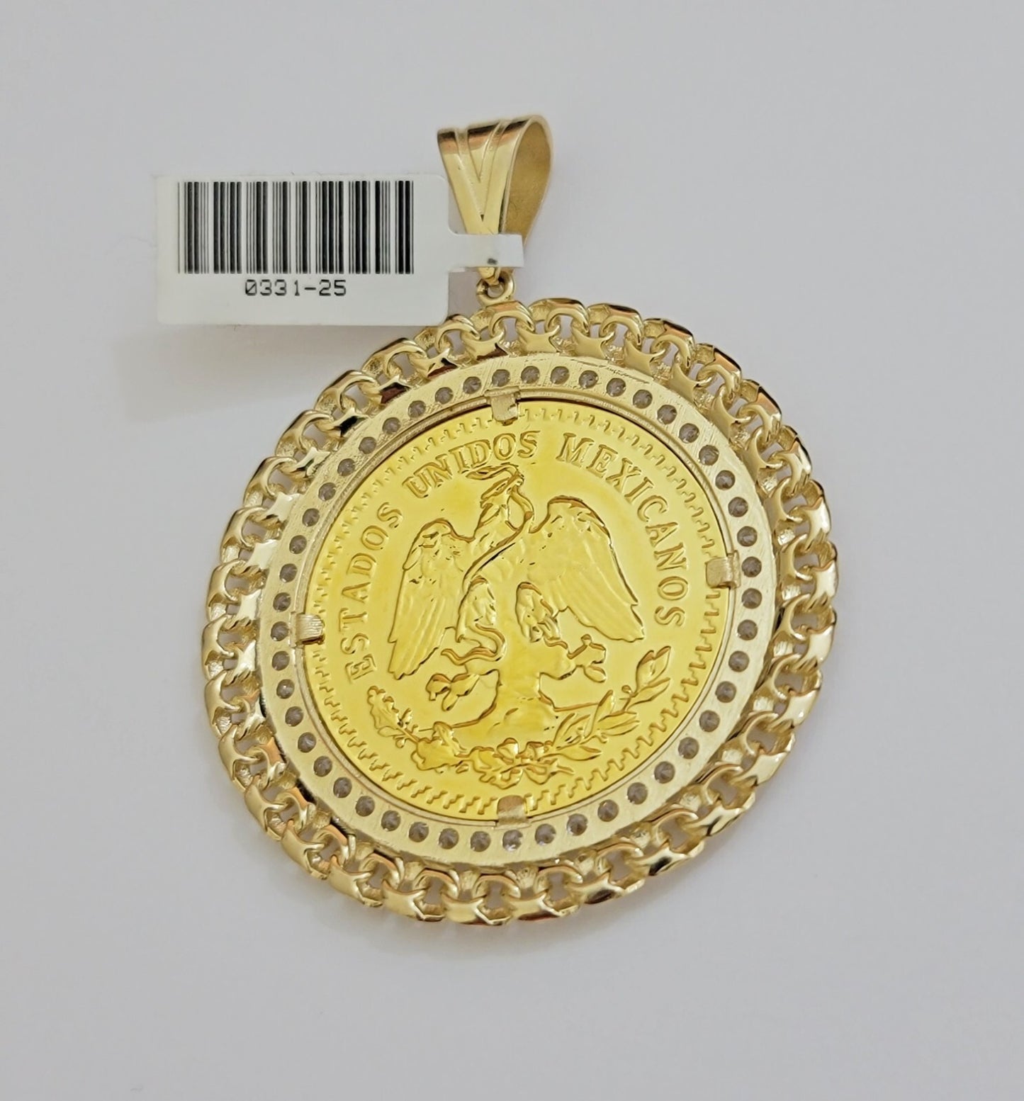 Real 10k Yellow Gold Pendant Copy Coin charm 50 pesos 2.25 Inch, Men's 10KT / A1