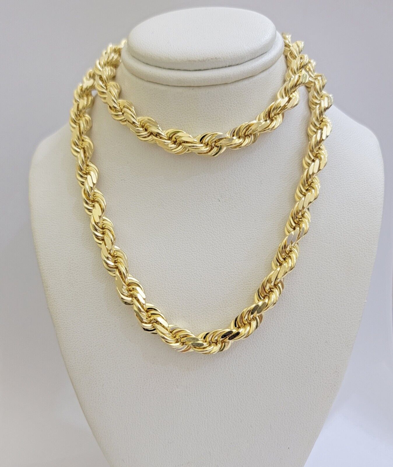 Real 10k Gold Rope Chain Necklace 8mm 22 Inch Diamond Cut SOLID 10kt Yellow Gold