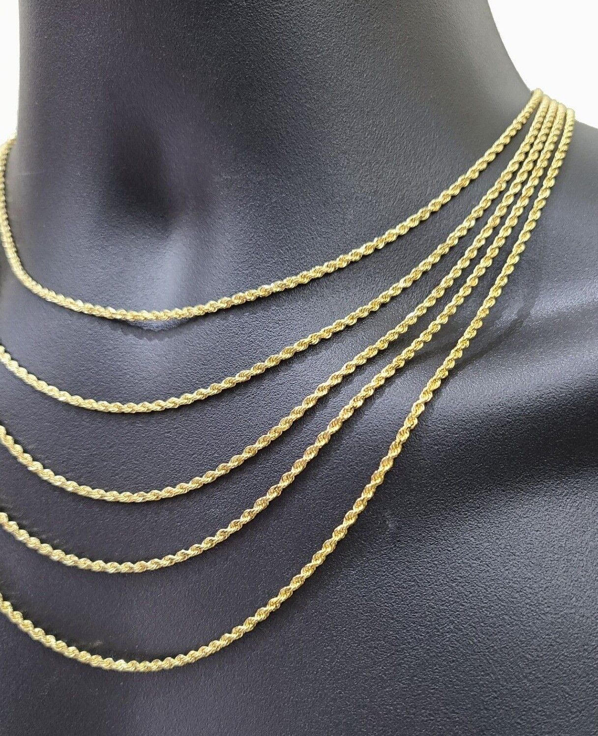 Solid 18k Yellow Gold Rope Chain Necklace 2mm 16-24 Inch Diamond Cut