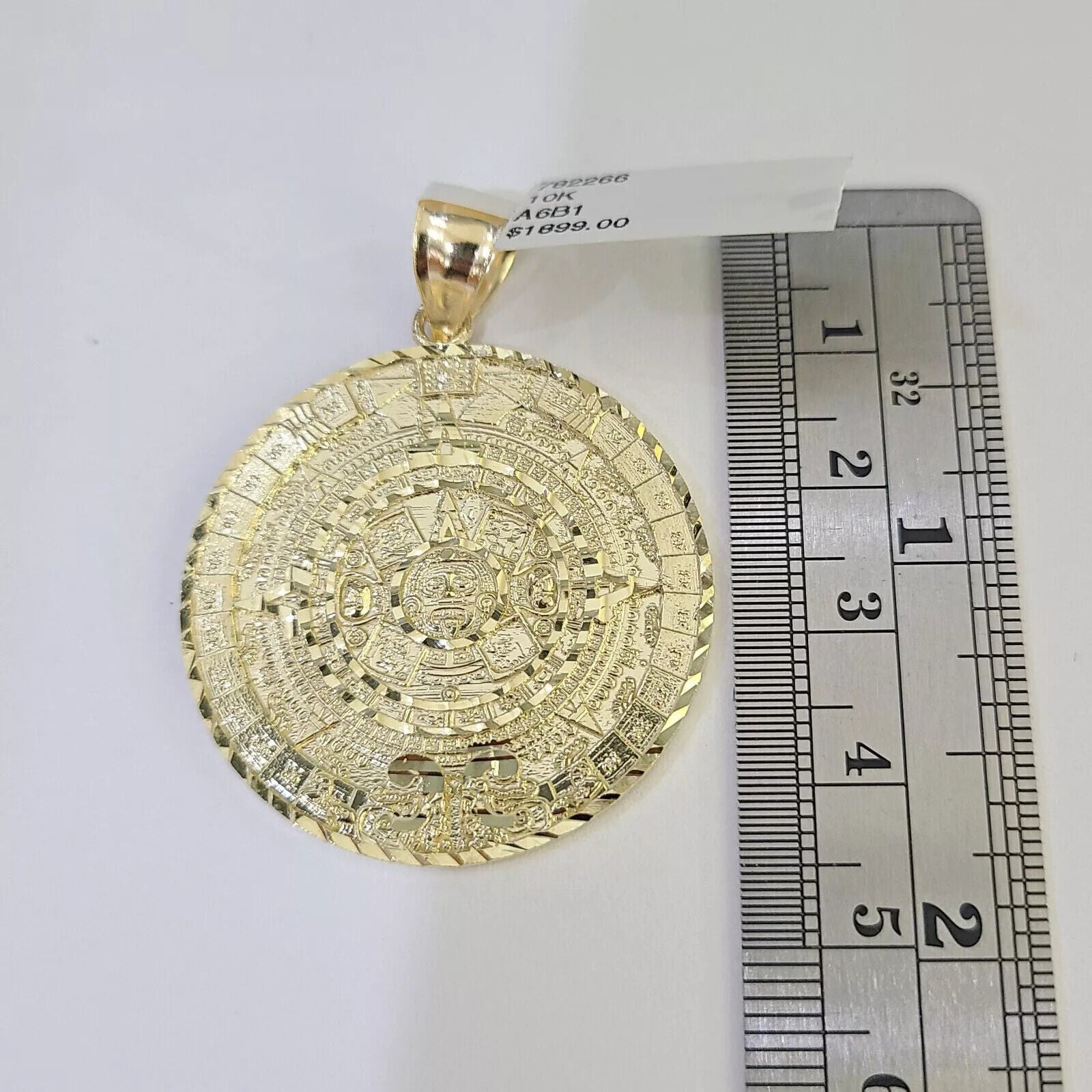 Real 10k Gold Chain pendant Set Byzantine Necklace 3mm Mayan Calendar charm 10kt 18"-28"