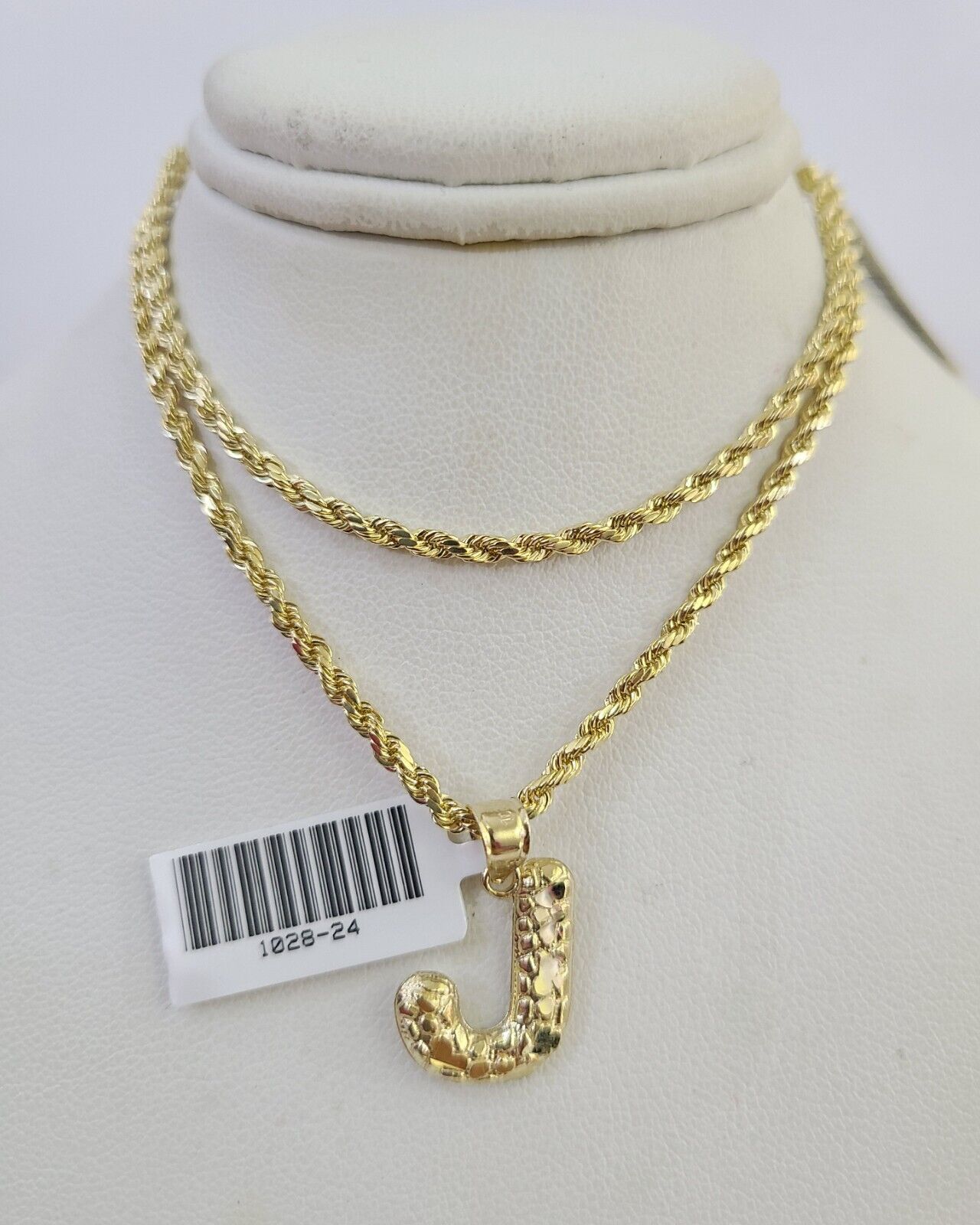 10k Gold Initial J Charm Rope Chain 16"-26" 2.5mm SET Necklace Alphabet Pendant