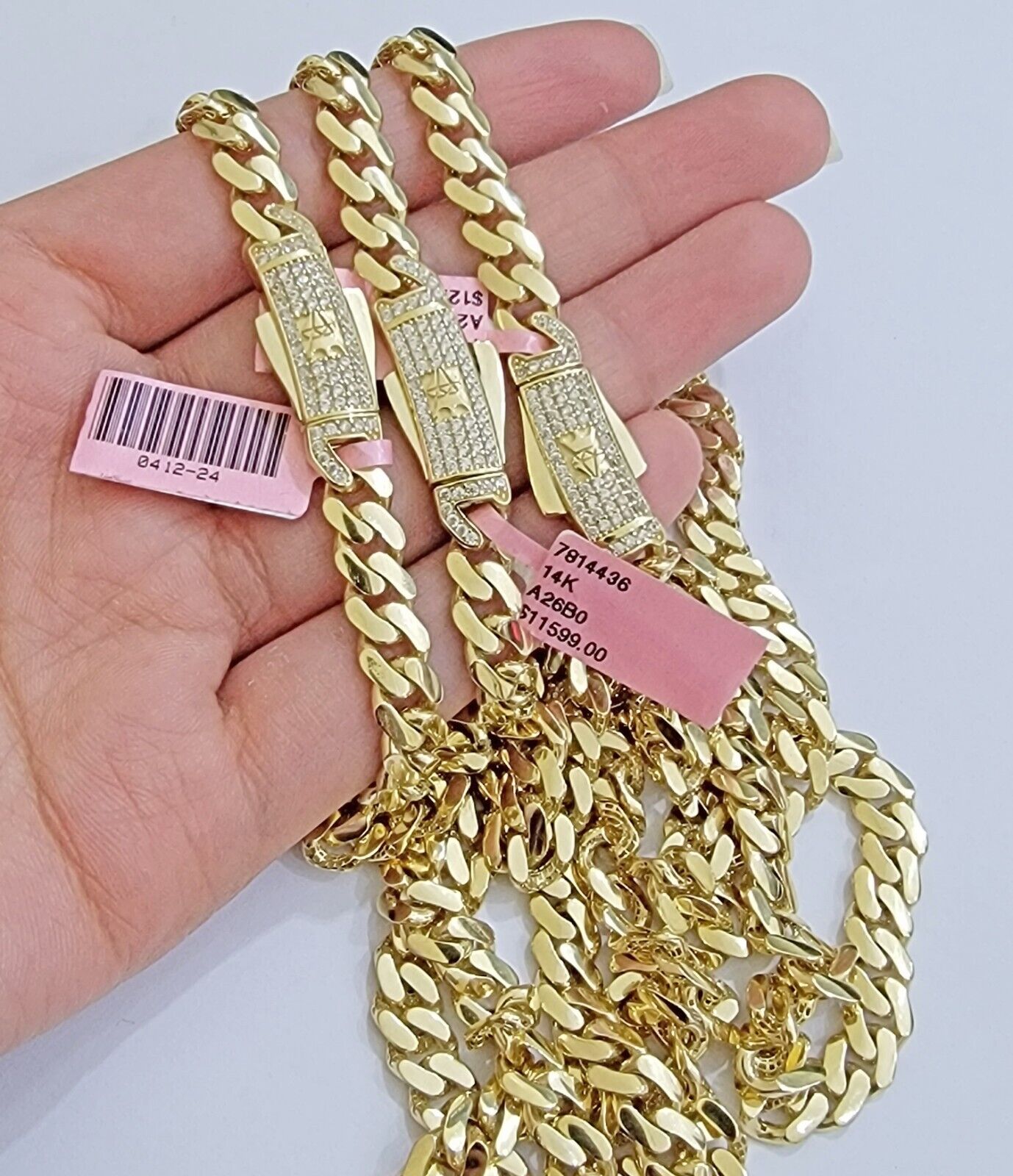 Real 14K Yellow Gold Chain Necklace Royal Monaco Cuban Link 7mm 20"- 24" ,Hollow