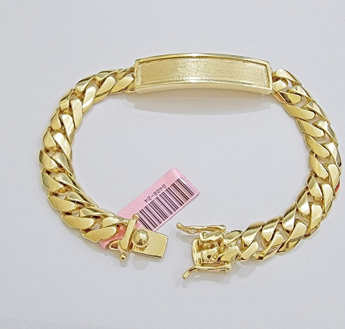 Real 14k Gold Bracelet ID Name Plate 8 Inch Miami Cuban Link 10mm Men SOLID 14KT